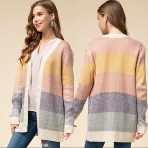 Entro Color Block Open Front Cardigan, L